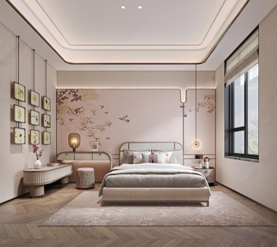 新中式卧室3D模型下载